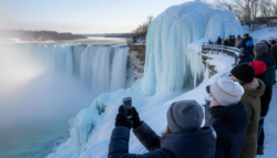 At minus 55 degrees, Niagara Falls have almost frozen solid, creating a rare and extreme winter spectacle