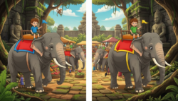 Spot the Variation Puzzle: Recognize 3 Adjustments in the Child Riding an Elephant Pictures