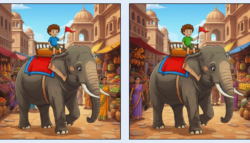 Spot the Difference Puzzle: Find 3 Hidden Changes in the Boy Riding an Elephant Picture Challenge