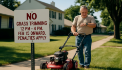Unfavorable update for property owners: beginning February 15, a regulation prohibits grass trimming from noon to 4 p.m., with penalties involved