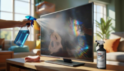 Why you should never spray glass cleaner on a flat-screen TV, as ammonia can strip the anti-glare layer for good