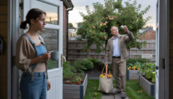 Landlord helps himself to fruit in a tenant’s garden calling it his property—a legal gray zone that splits opinion