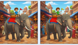 Spot the Difference Puzzle: Find 3 Hidden Changes in the Boy Riding an Elephant Picture Challenge